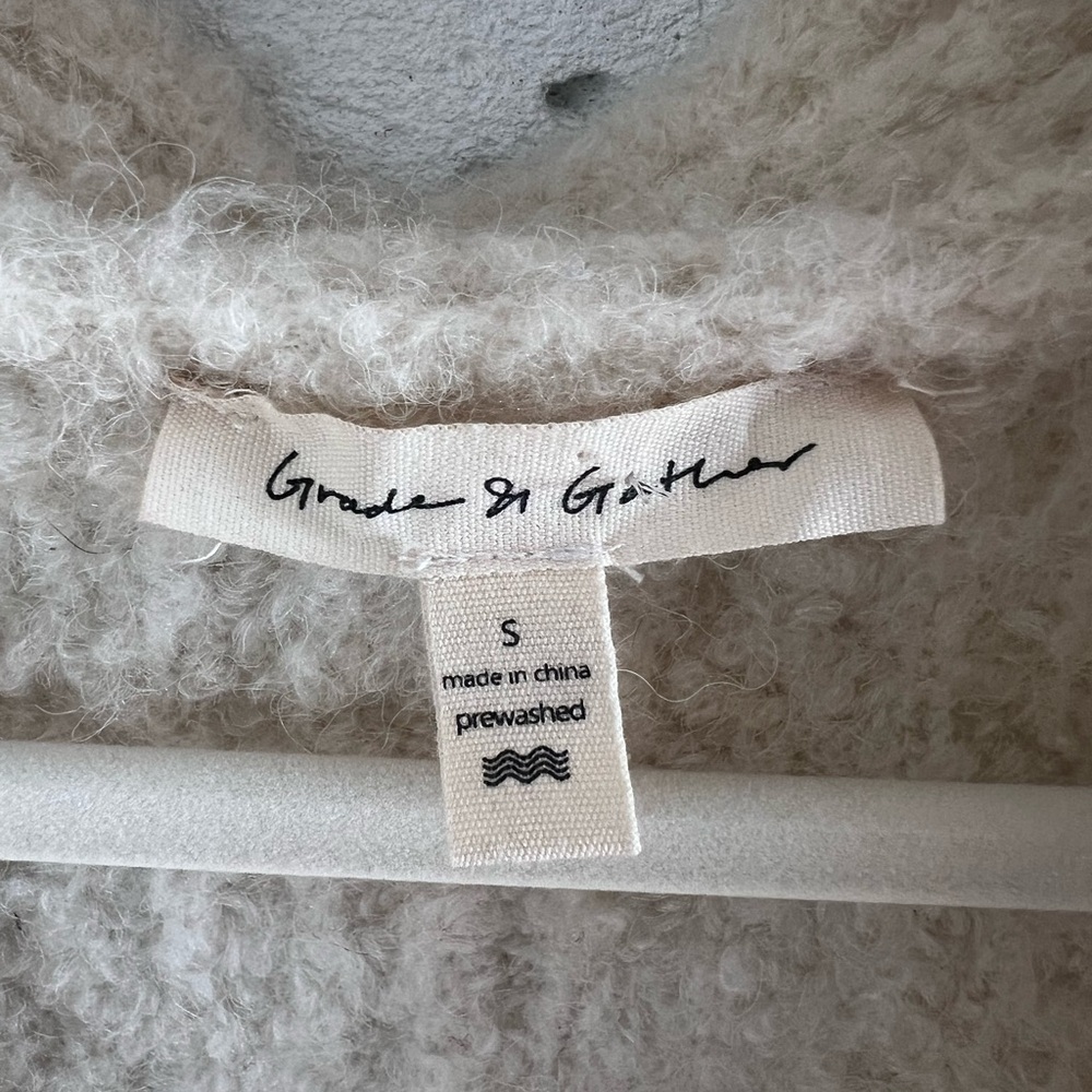 Anthropologie Grade and Gather Curly Yarn Open Cardigan Cream Oversized Sweater - Picture 8 of 12